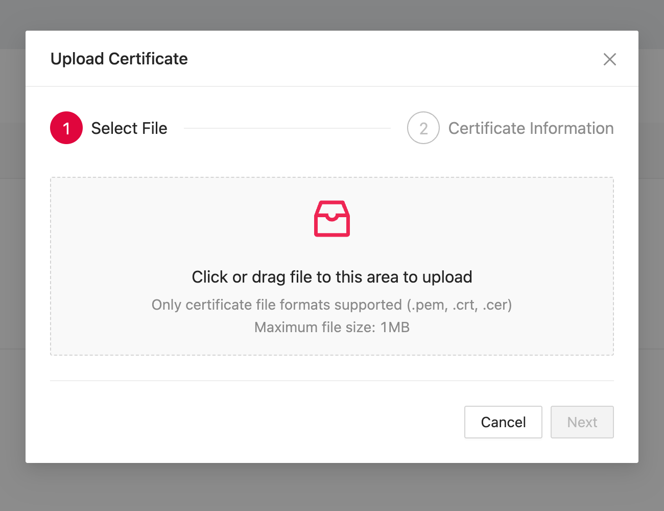 Certificate upload workflow
