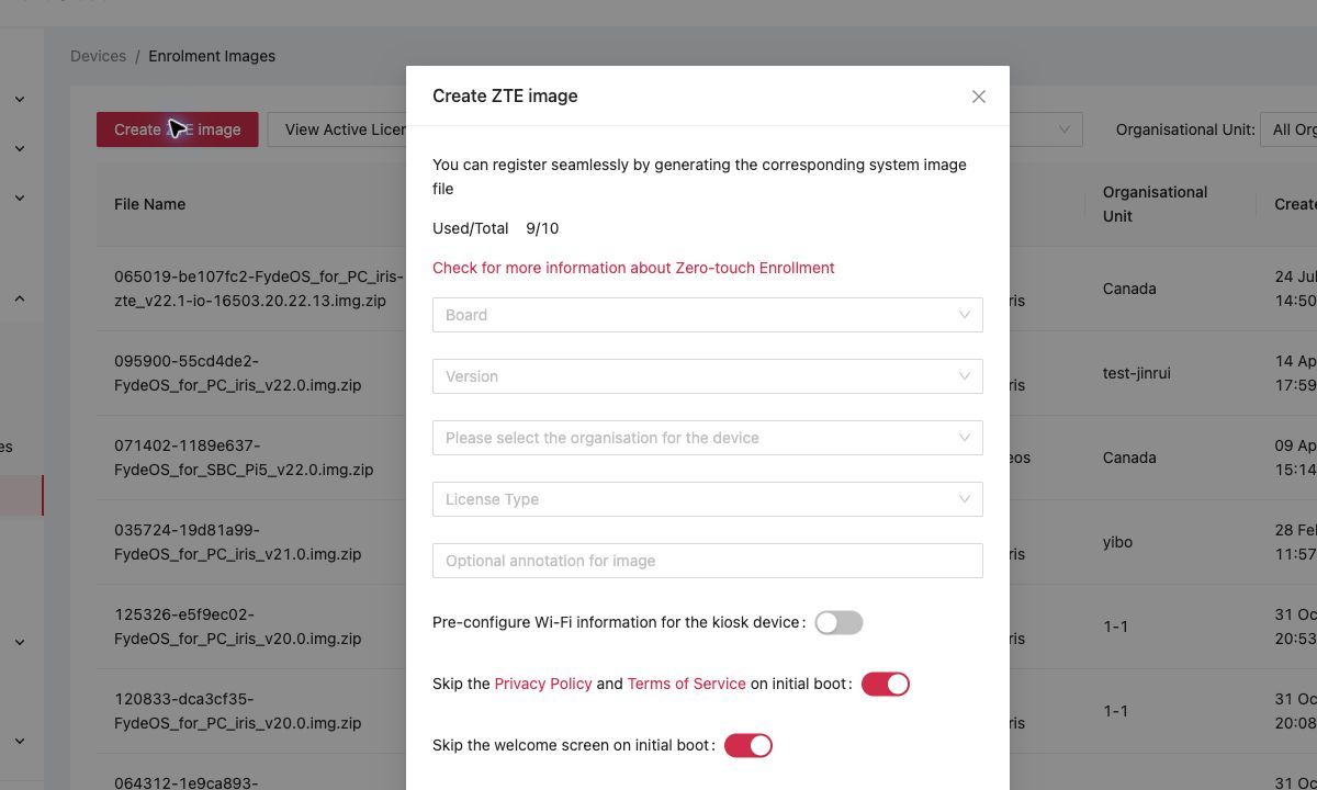 Create enrolment image