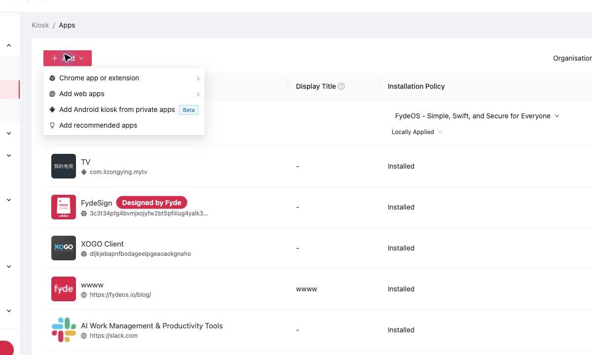 Kiosk app sources